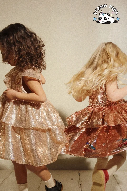 LEZONKIDS - Vestido de festa de casamento personalizável para meninas, sem manga, com lantejoulas e cor dourada para o verão